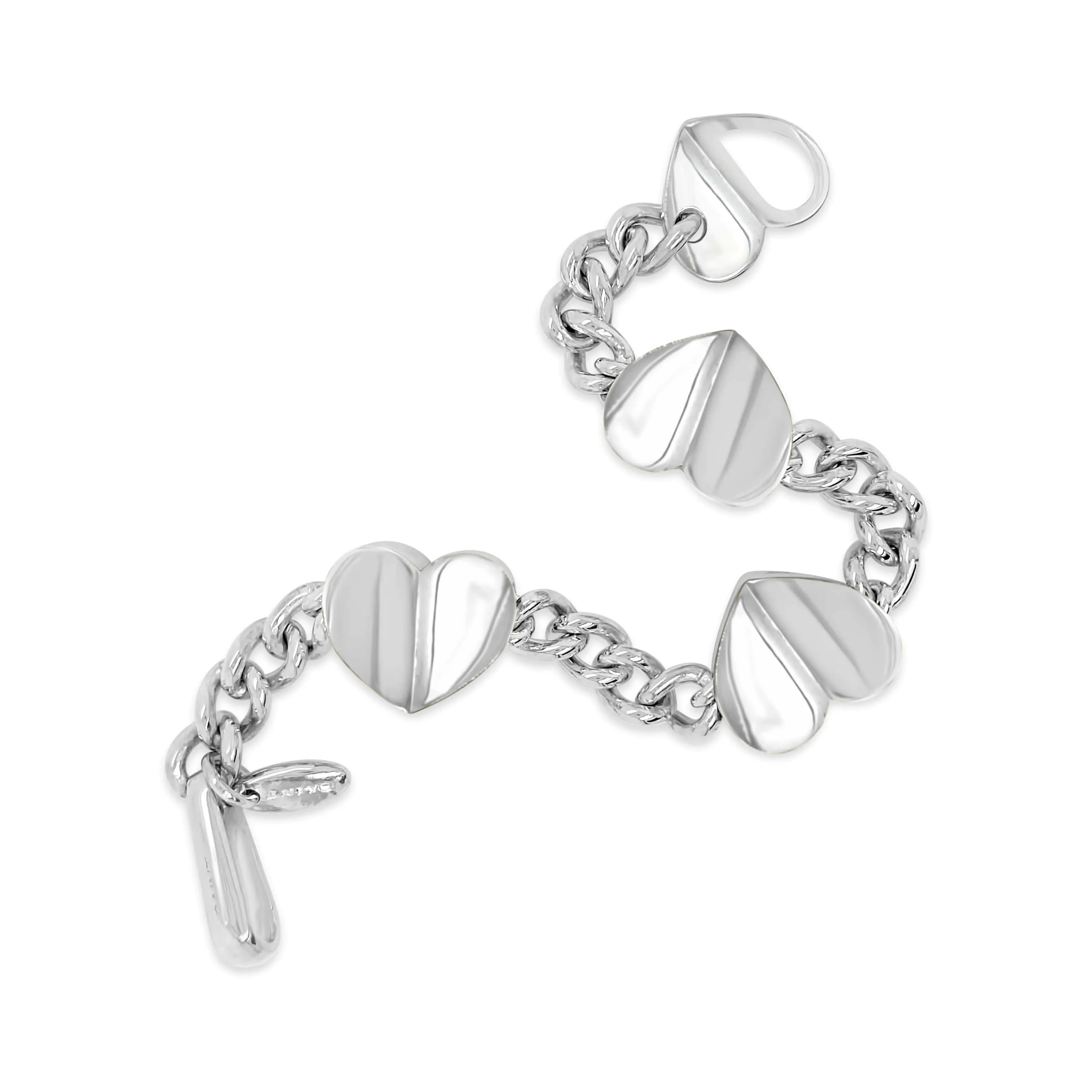 Sterling Silver Hearts Bracelet | Sanguine Three Hearts Rock And Roll Bracelet