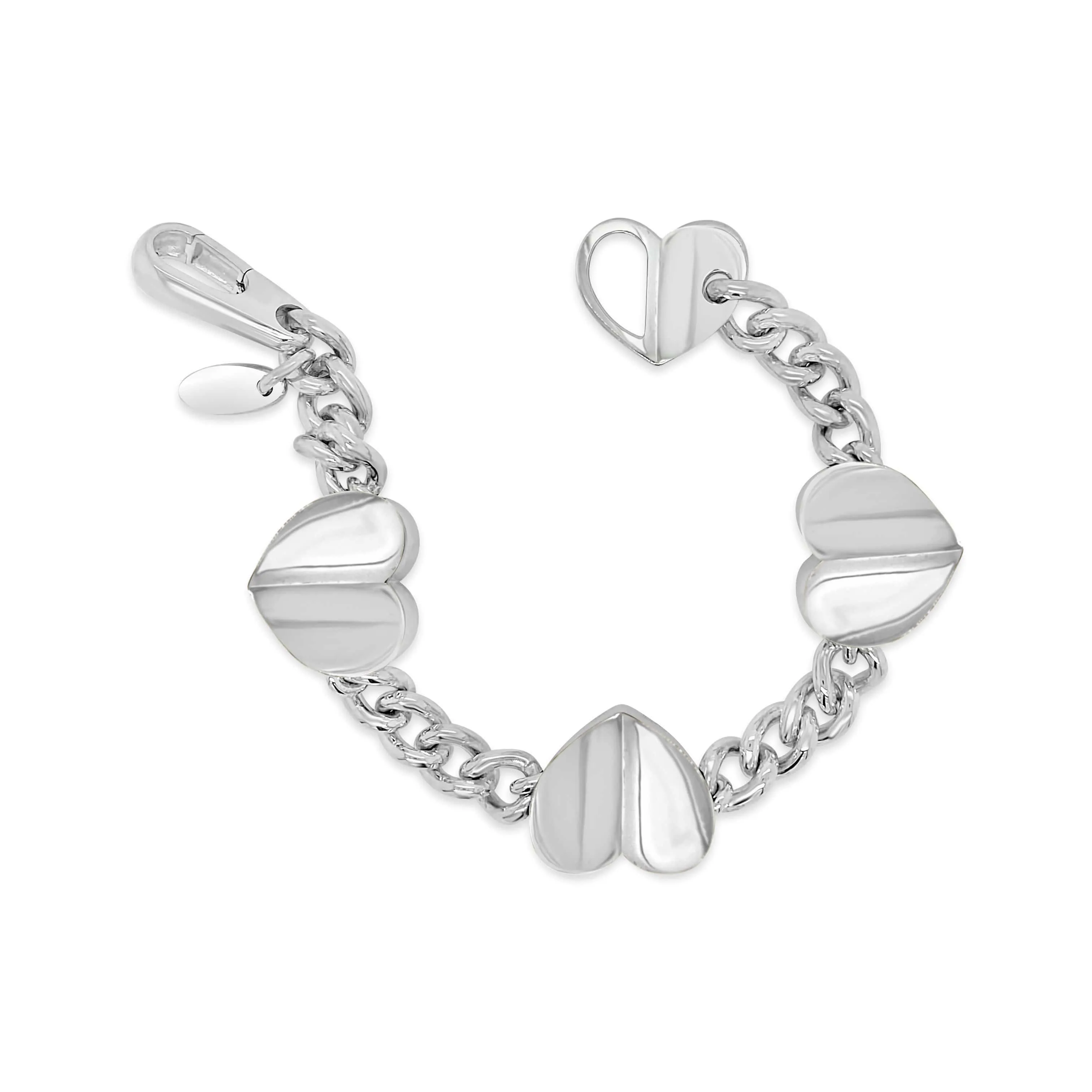 Sterling Silver Hearts Bracelet | Sanguine Three Hearts Rock And Roll Bracelet