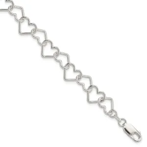 Sterling Silver Polished Fancy Large Heart Link Bracelet