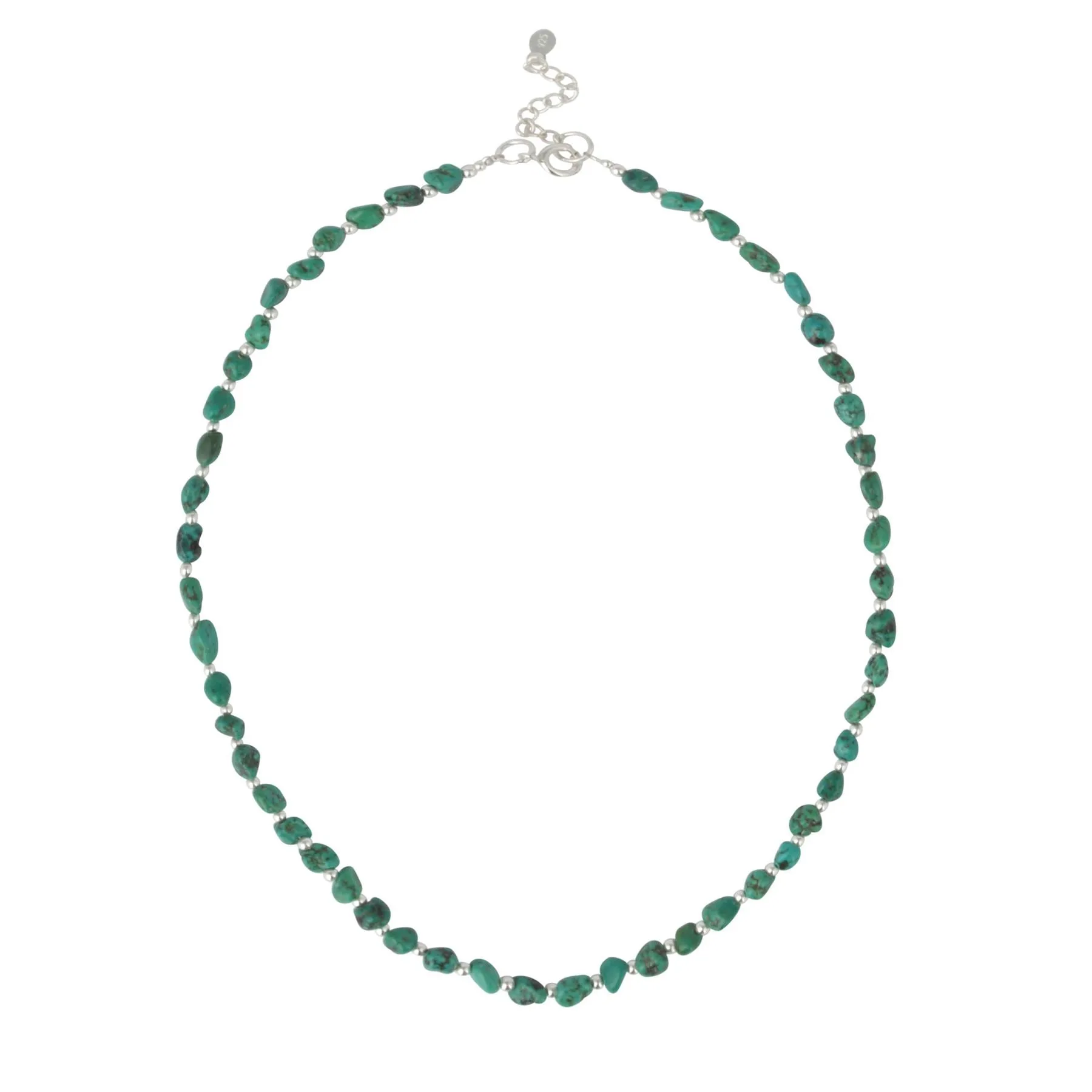 Sterling Silver Raw Turquoise Gemstone Bead Strand Beaded Necklace