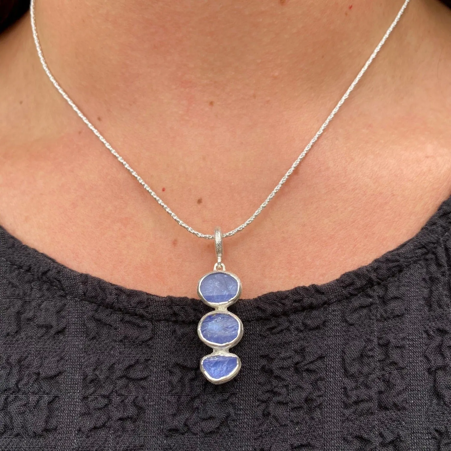 Sterling Silver Tanzanite Three Stone Necklace