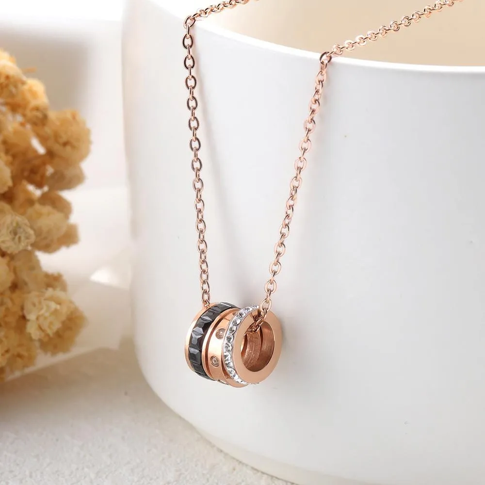 Stylish Triple Roda with Diamonelle Women Rose Gold Layered Necklace