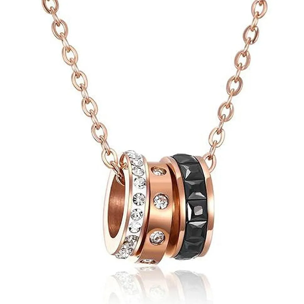 Stylish Triple Roda with Diamonelle Women Rose Gold Layered Necklace