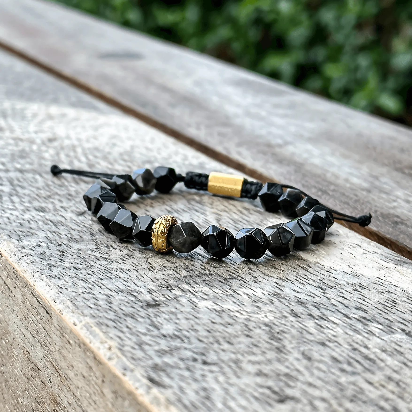 The Black agate and Silver Obsidian Bracelet