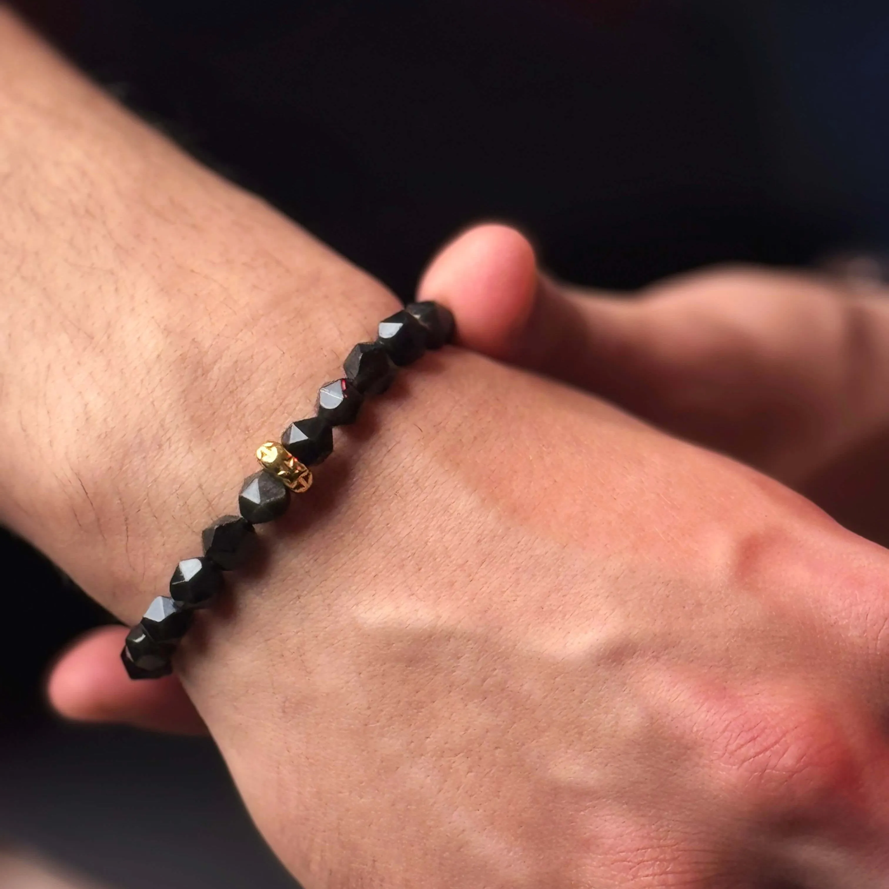 The Black agate and Silver Obsidian Bracelet