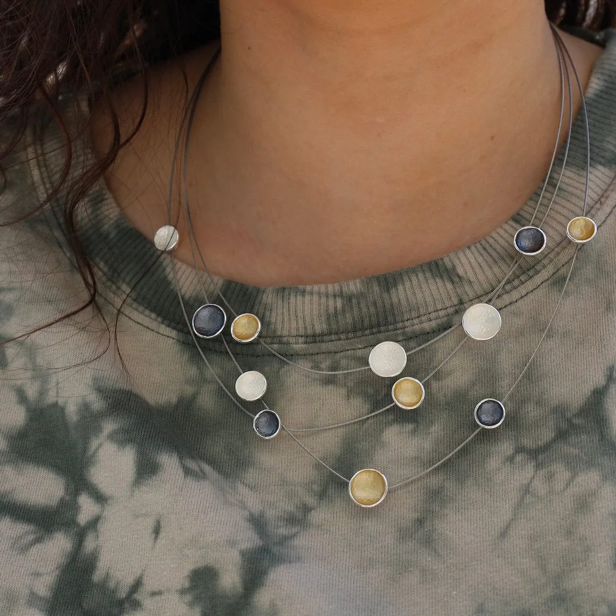 Tri Tone Disc Necklace