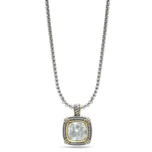 TWO TONE CLEAR CRYSTAL SQUARE PENDANT BOX CHAIN NECKLACE #93012EH-CLEAR(FA7)