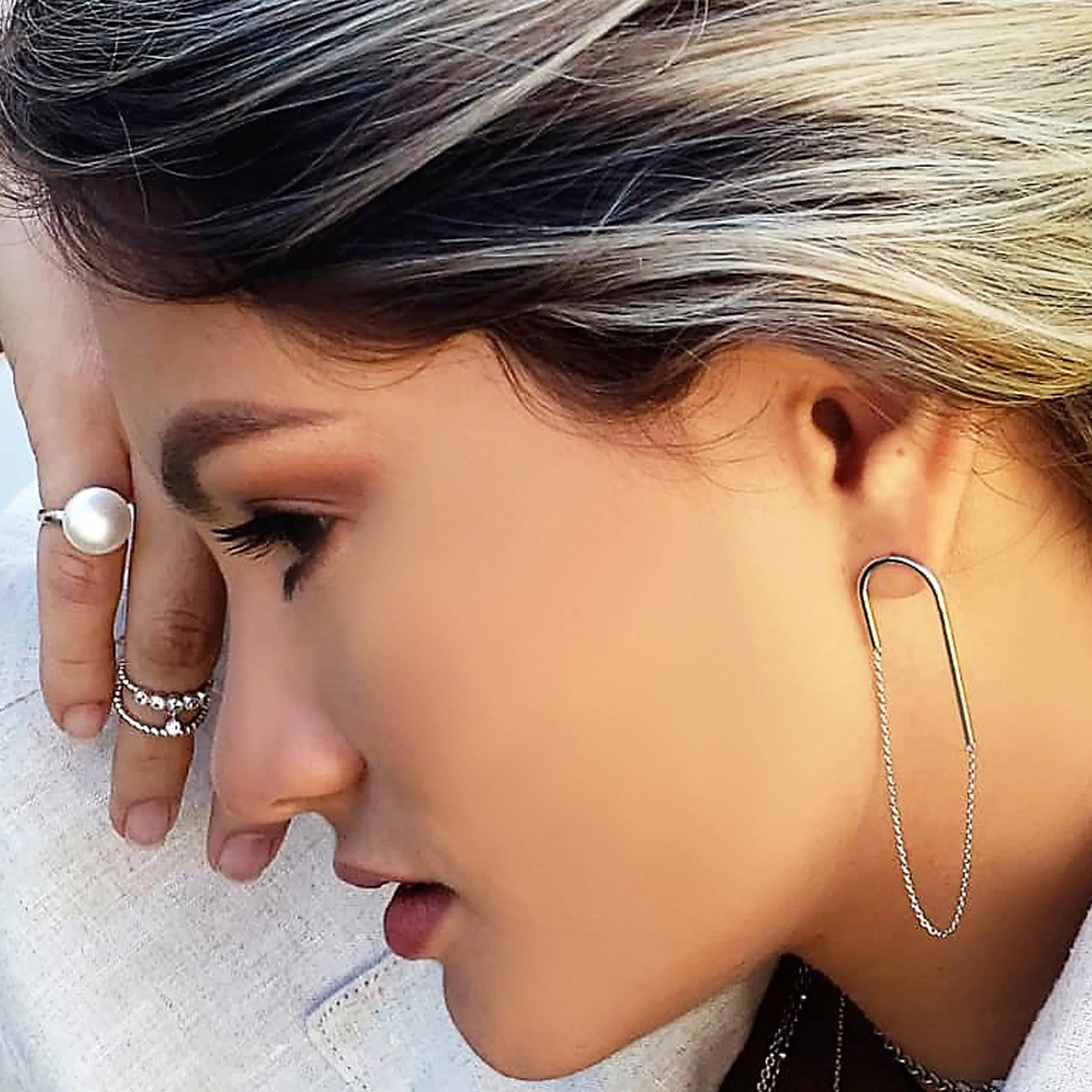 Unique and Dynamic Design Rhodium Plated Silver Earrings