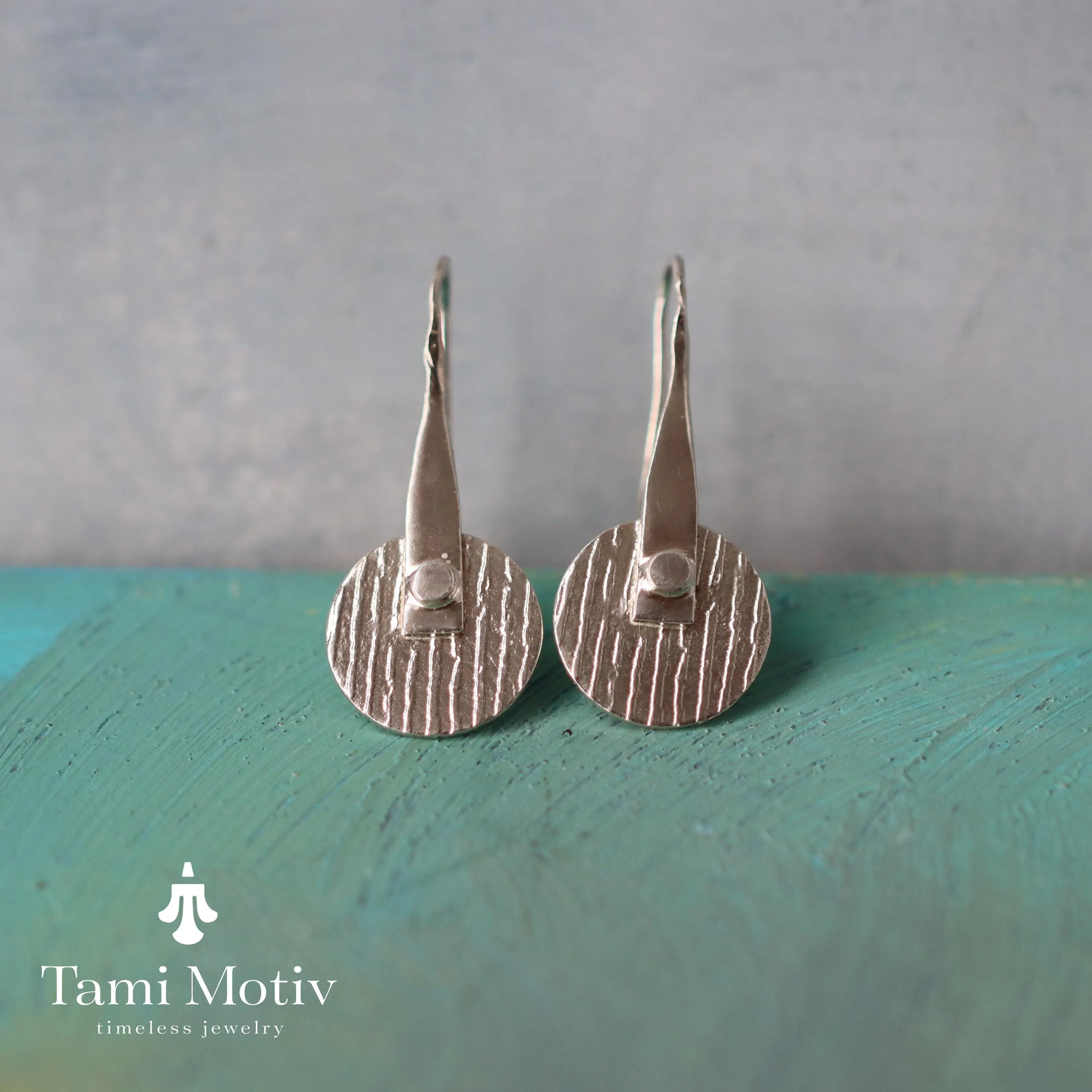 Unique Handmade Geometric Round Textured Drop Earrings - Statement Jewelry