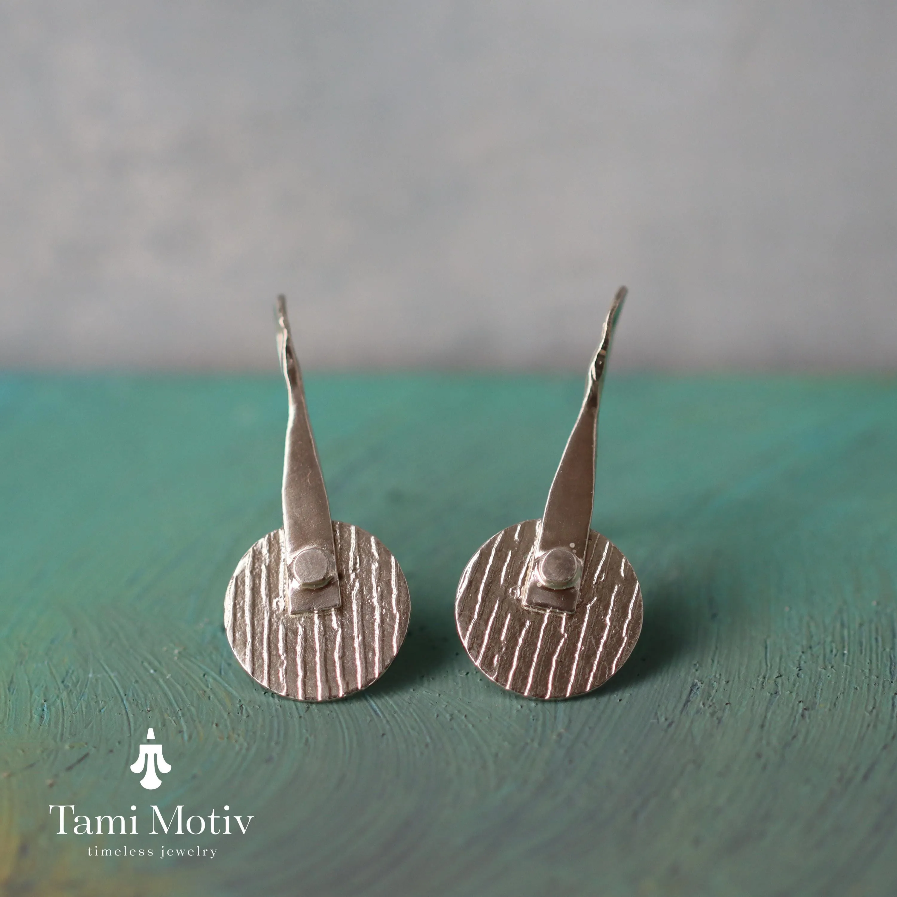 Unique Handmade Geometric Round Textured Drop Earrings - Statement Jewelry
