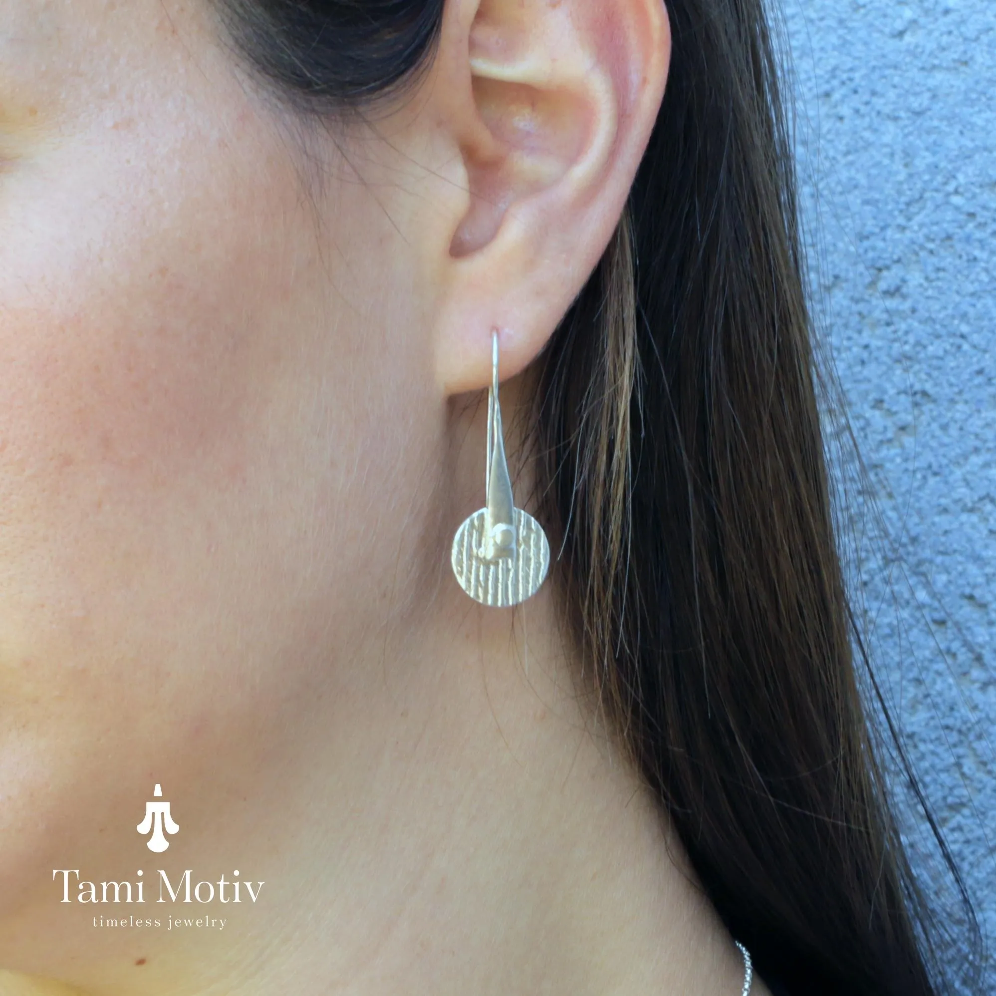 Unique Handmade Geometric Round Textured Drop Earrings - Statement Jewelry