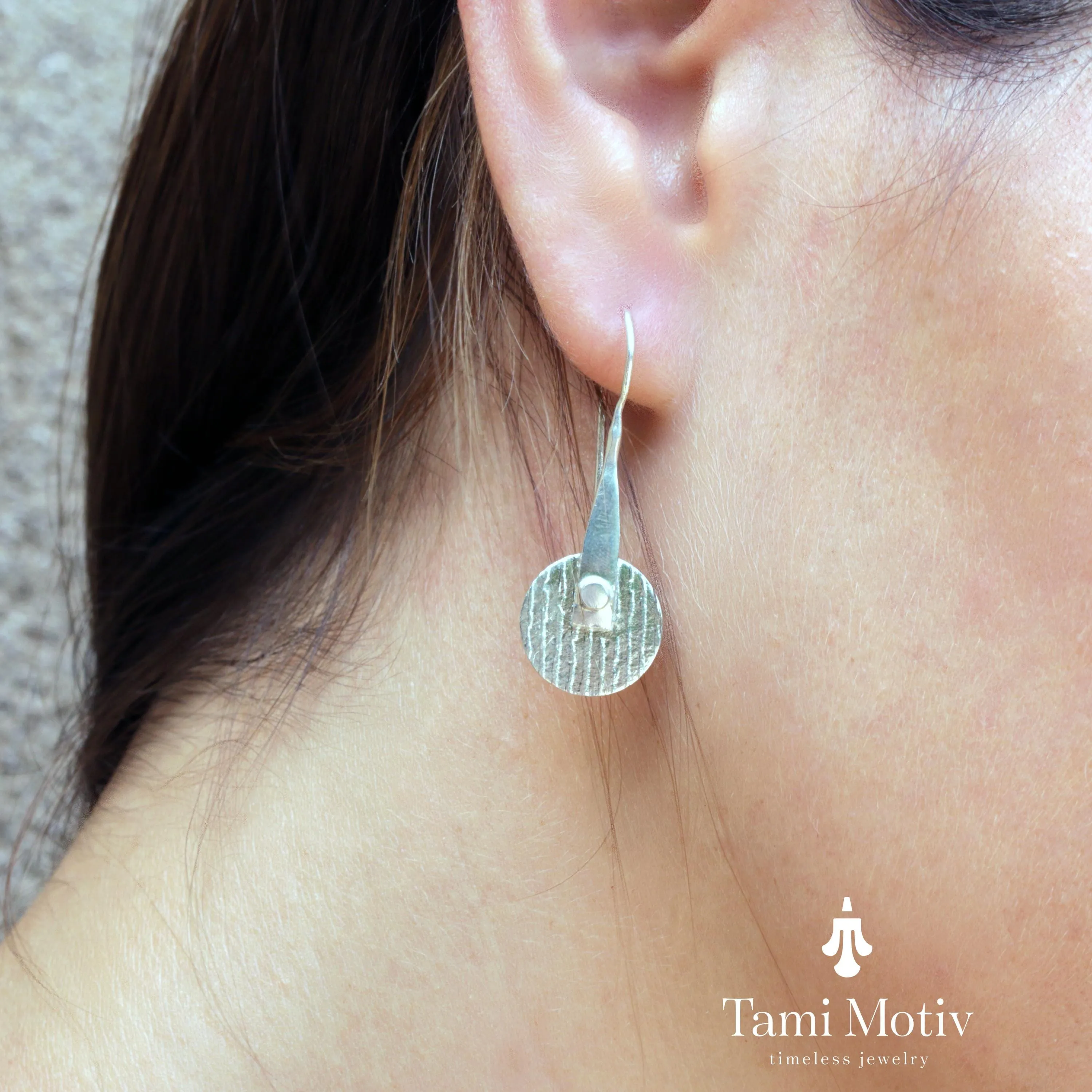 Unique Handmade Geometric Round Textured Drop Earrings - Statement Jewelry
