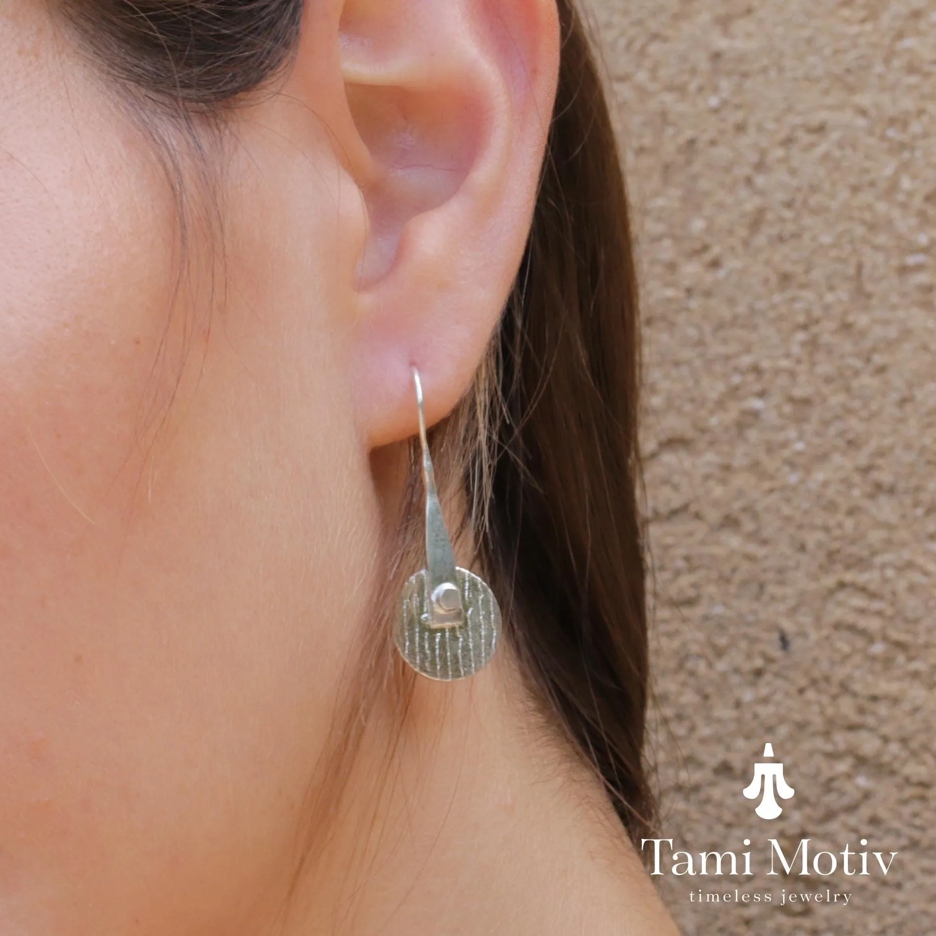 Unique Handmade Geometric Round Textured Drop Earrings - Statement Jewelry