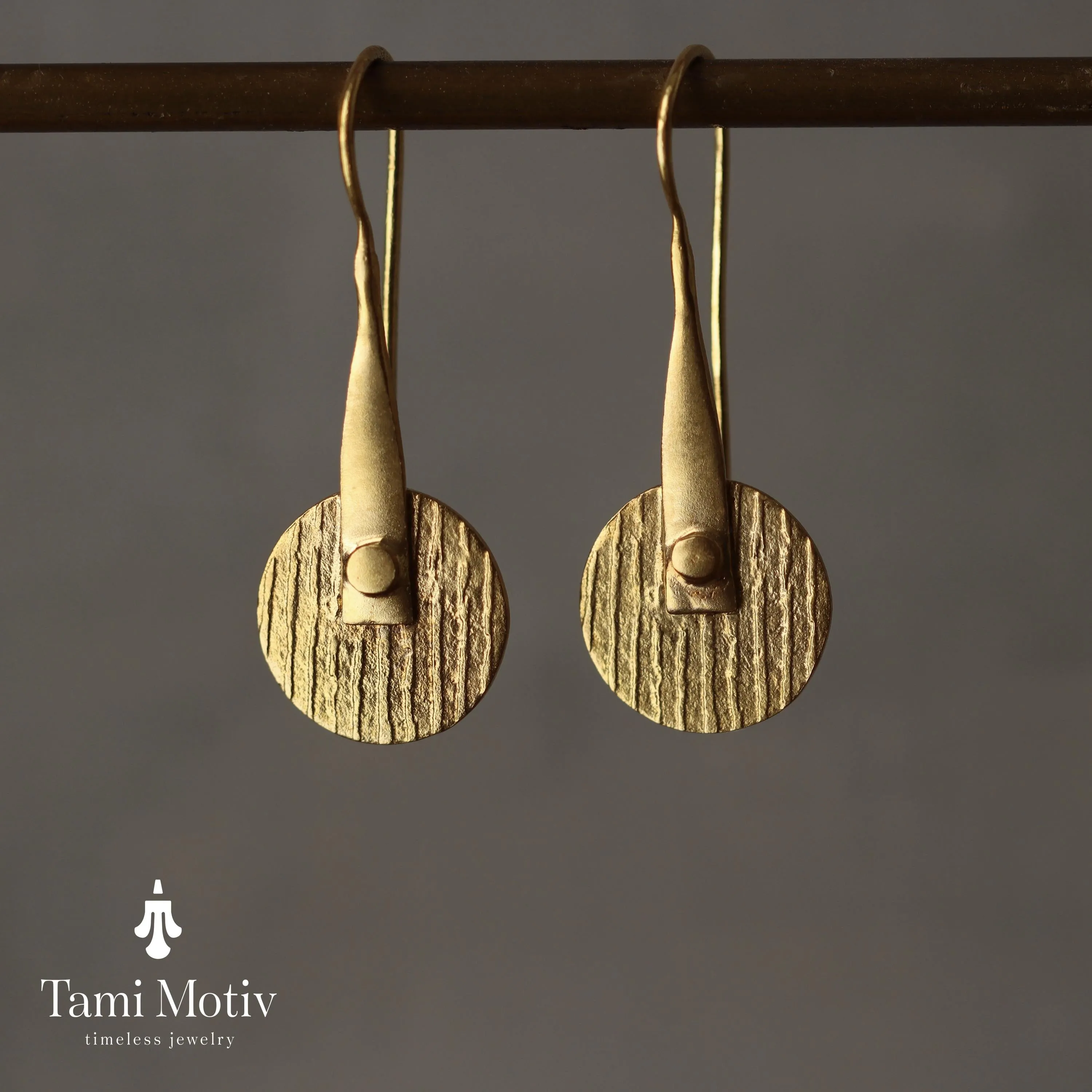 Unique Handmade Geometric Round Textured Drop Earrings - Statement Jewelry