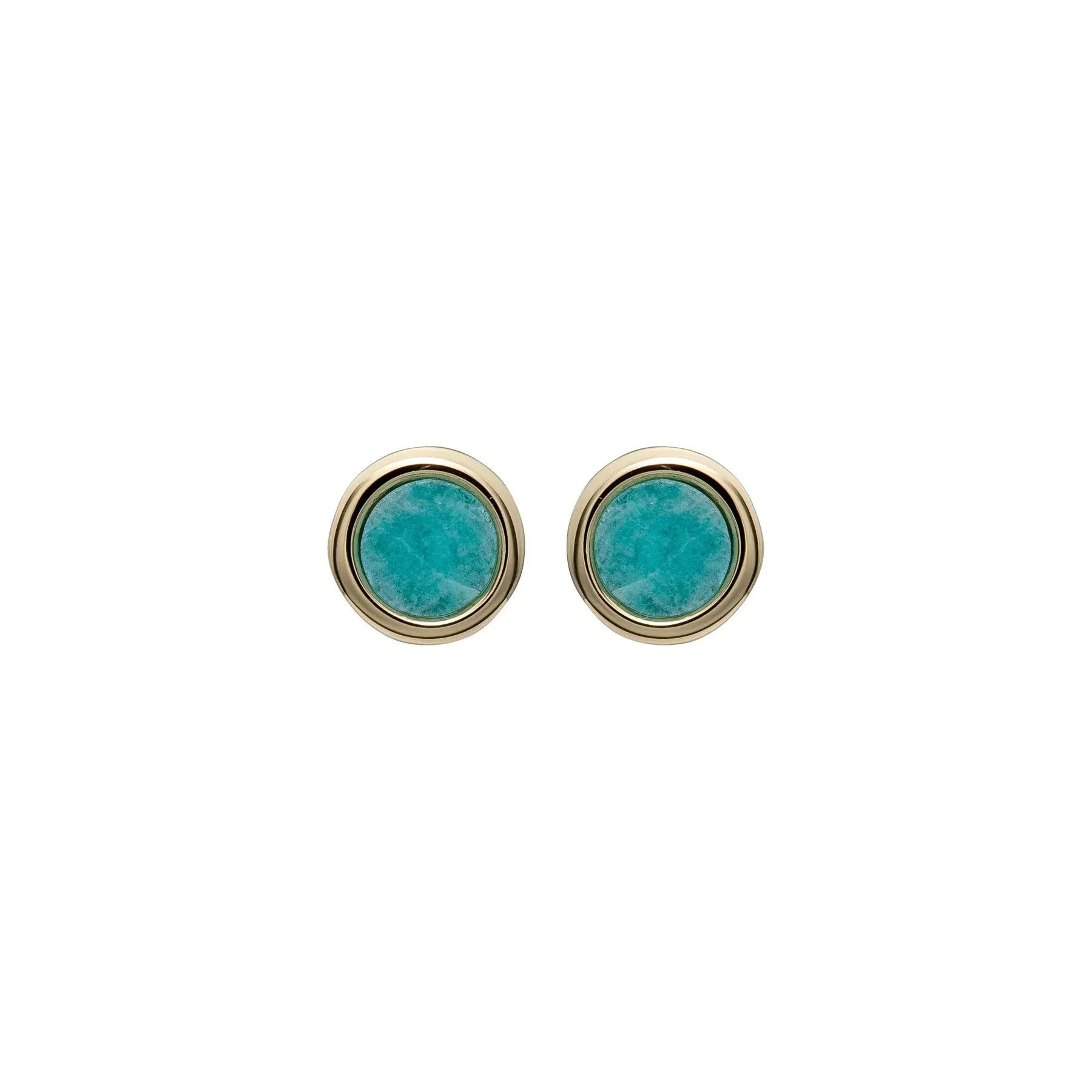 Unique Ladies Gold Plated Round Amazonite Stud Earrings