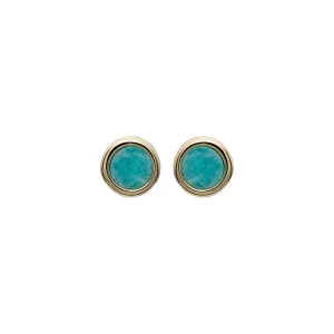 Unique Ladies Gold Plated Round Amazonite Stud Earrings