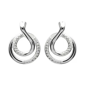Unique Ladies Sterling Silver CZ Double Swirl Stud Earrings
