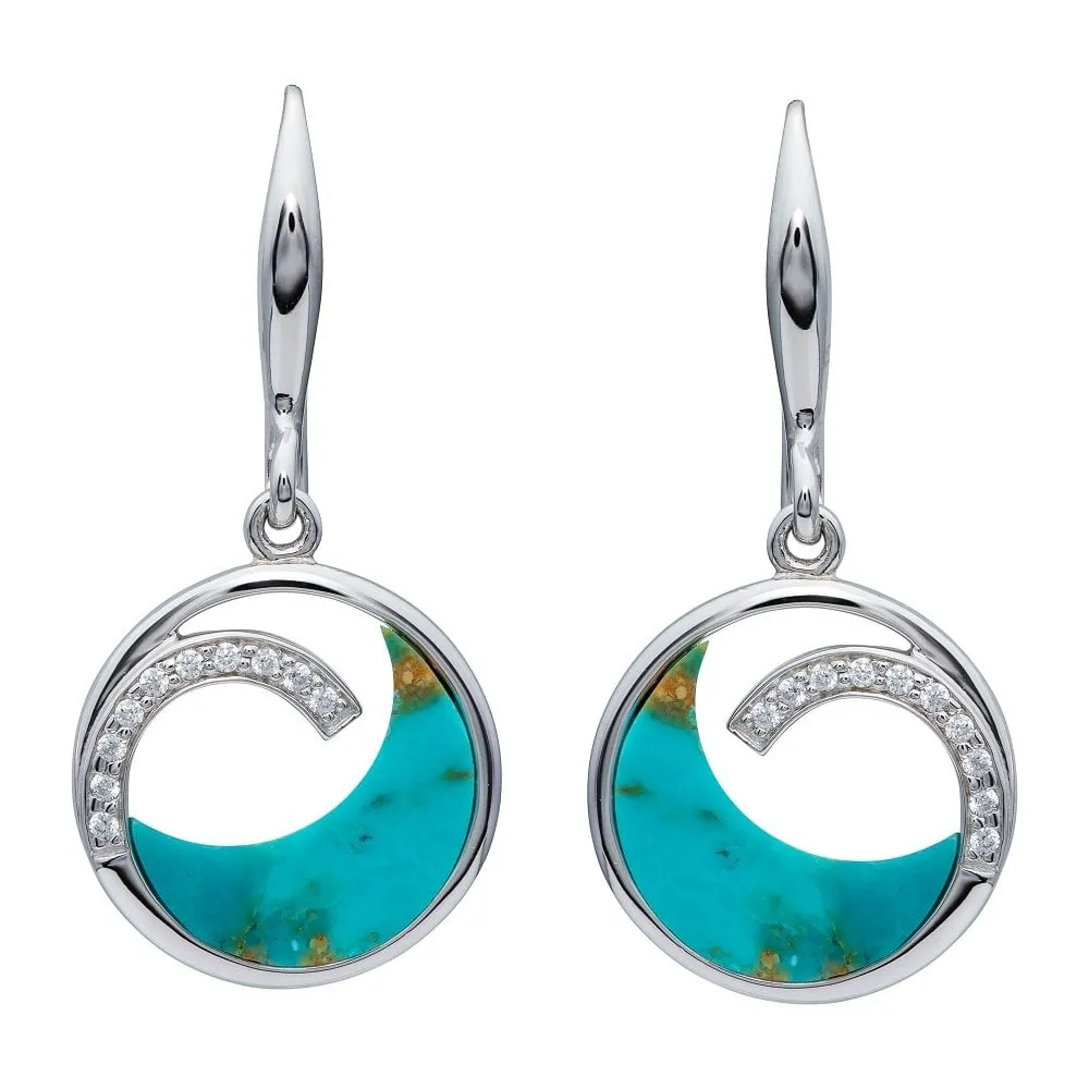 Unique Ladies Sterling Silver Turquoise CZ Drop Earrings