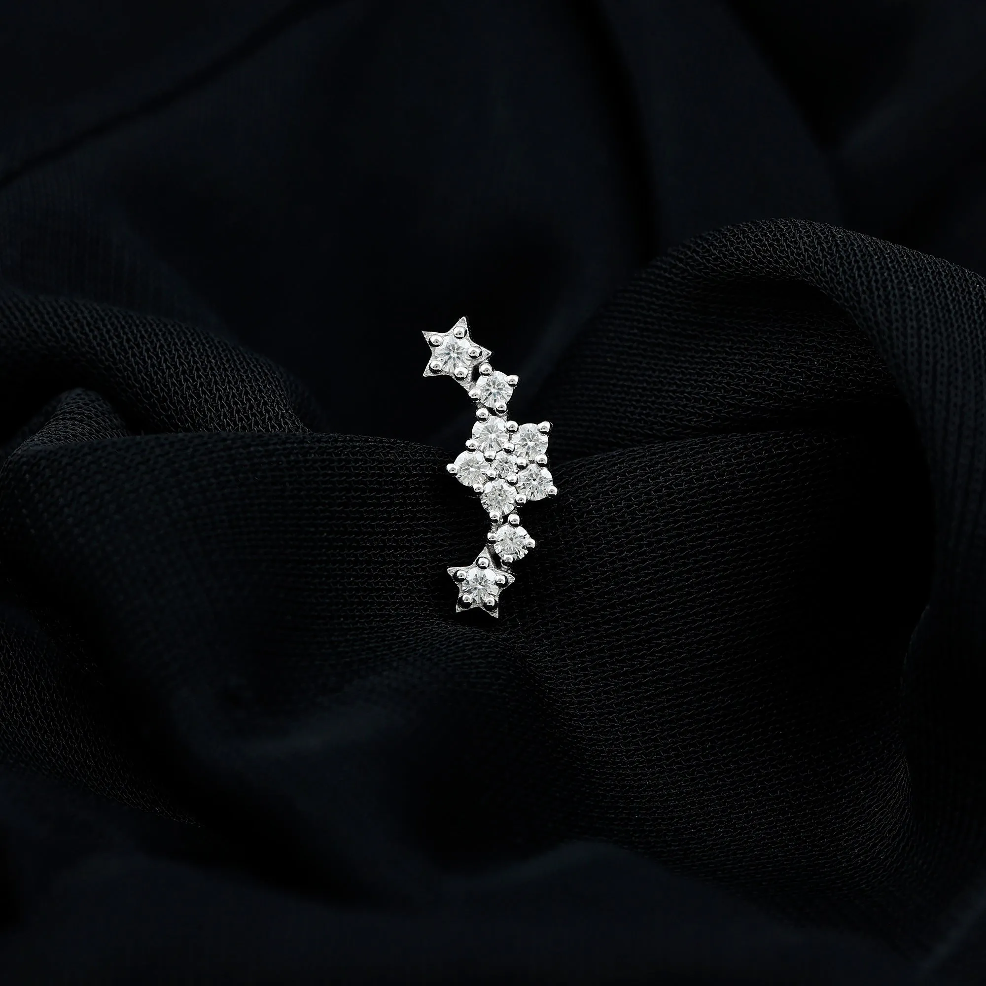 Unique Moissanite Star Crawler Earring for Helix Piercing