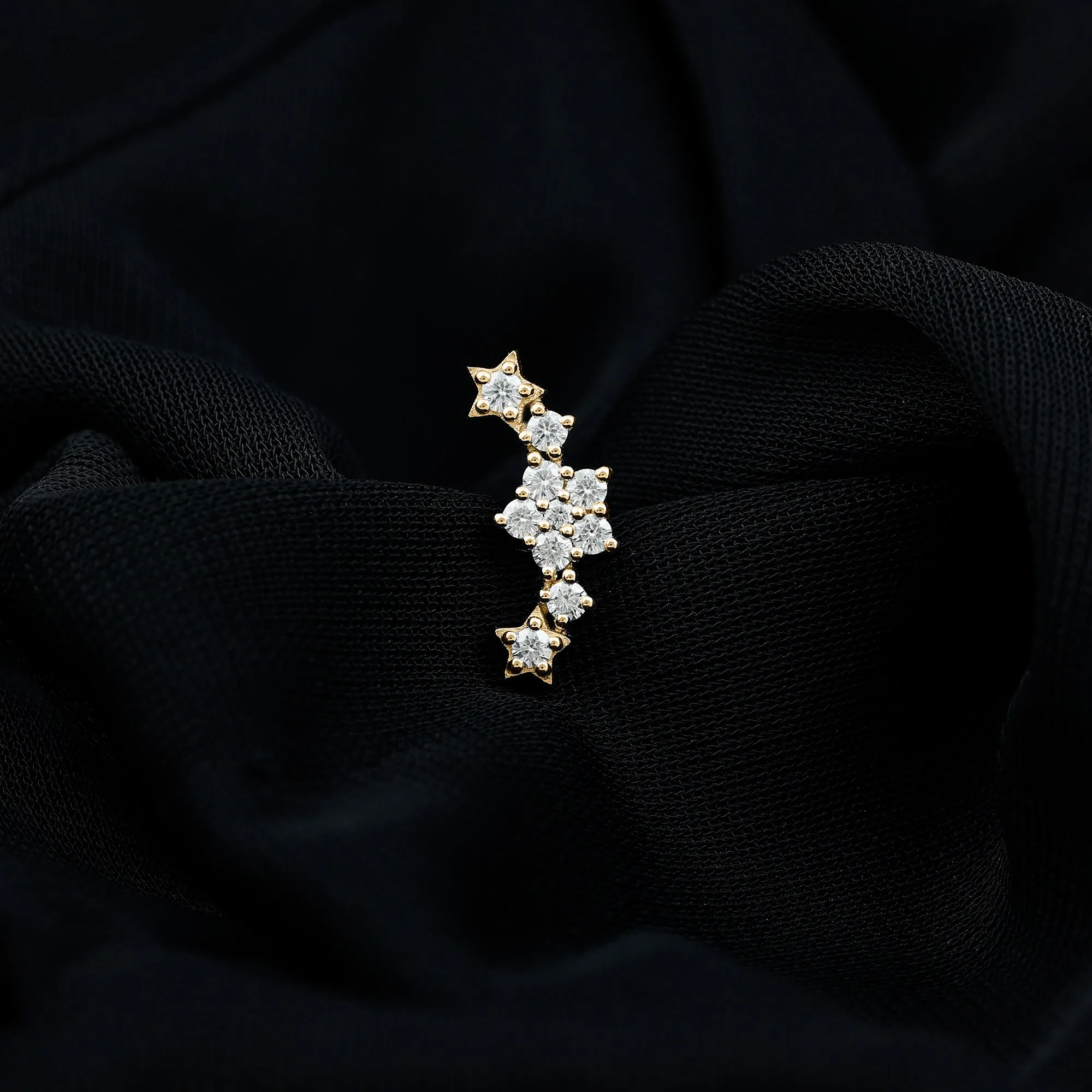 Unique Moissanite Star Crawler Earring for Helix Piercing
