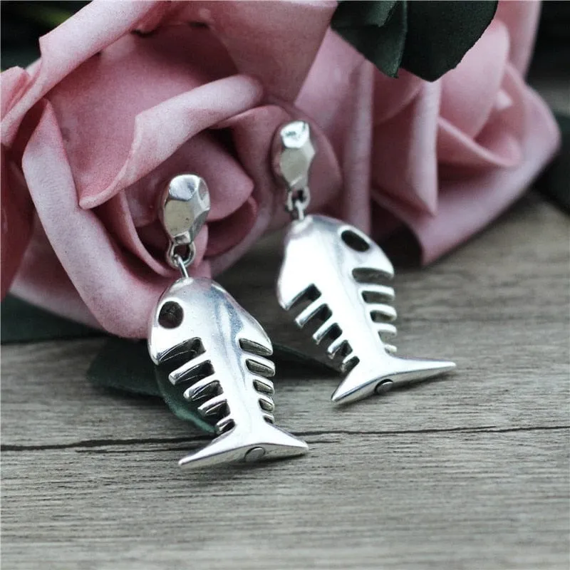 Unique Silver Plated Fish Bones Women Earrings