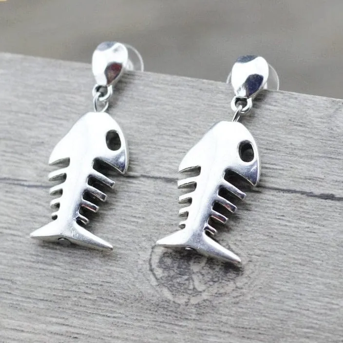 Unique Silver Plated Fish Bones Women Earrings