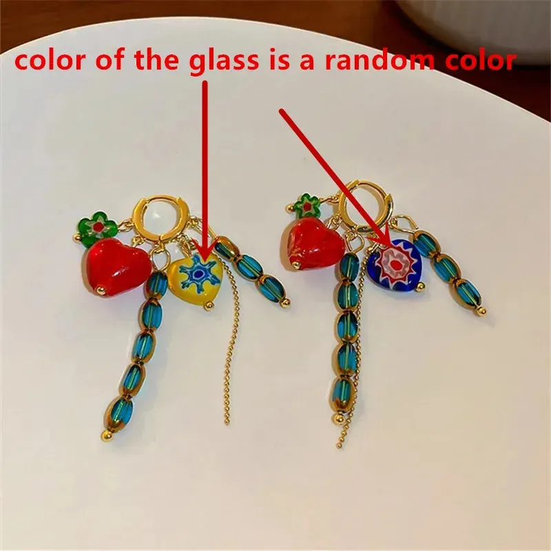 VAIGE Colorful Geometric Heart-Shaped Beaded Drop Earrings - Trendy Zinc Alloy Party Jewelry