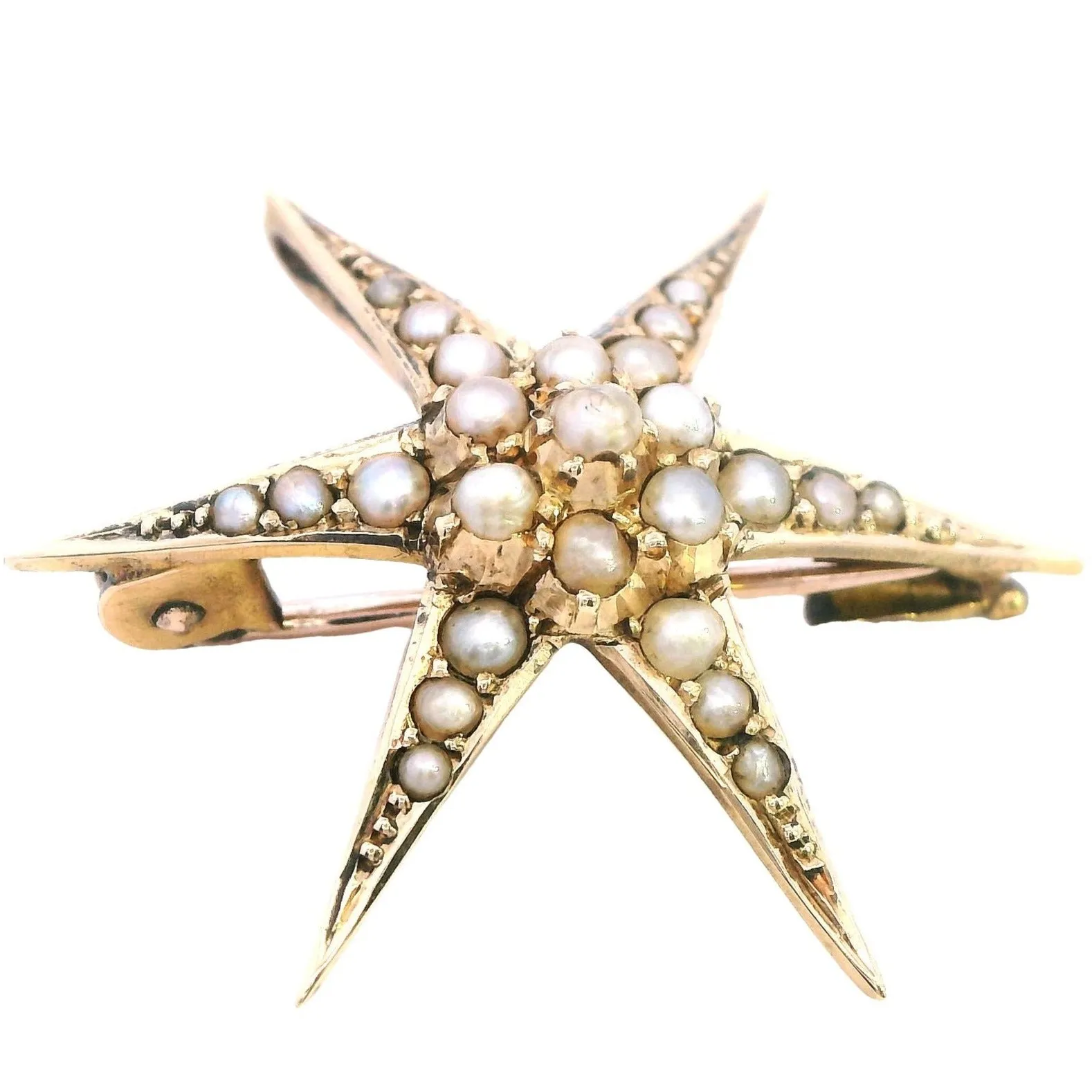 Vintage 15ct Yellow Gold Star Brooch Pearls of Dreams Included