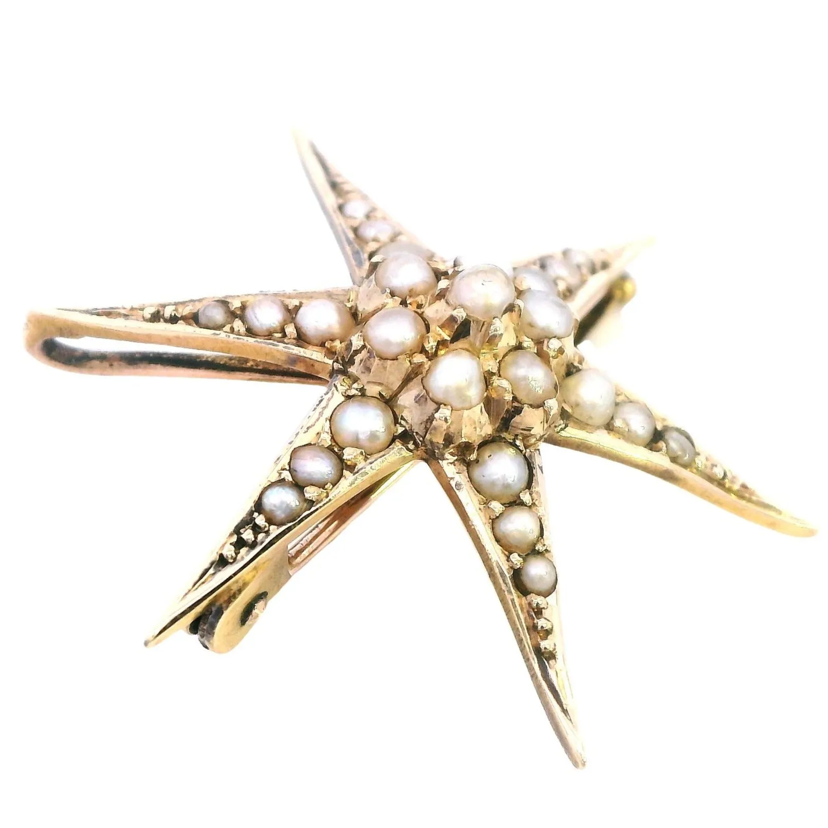 Vintage 15ct Yellow Gold Star Brooch Pearls of Dreams Included