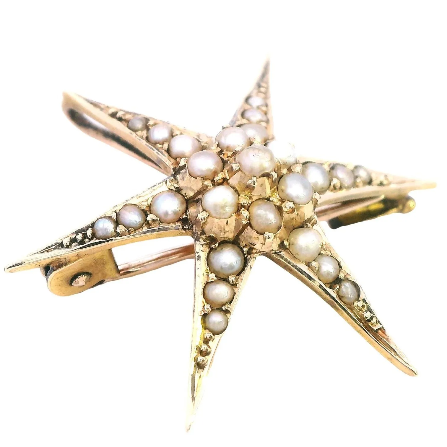 Vintage 15ct Yellow Gold Star Brooch Pearls of Dreams Included