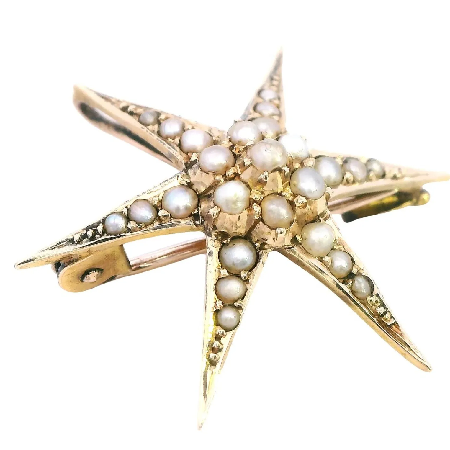 Vintage 15ct Yellow Gold Star Brooch Pearls of Dreams Included