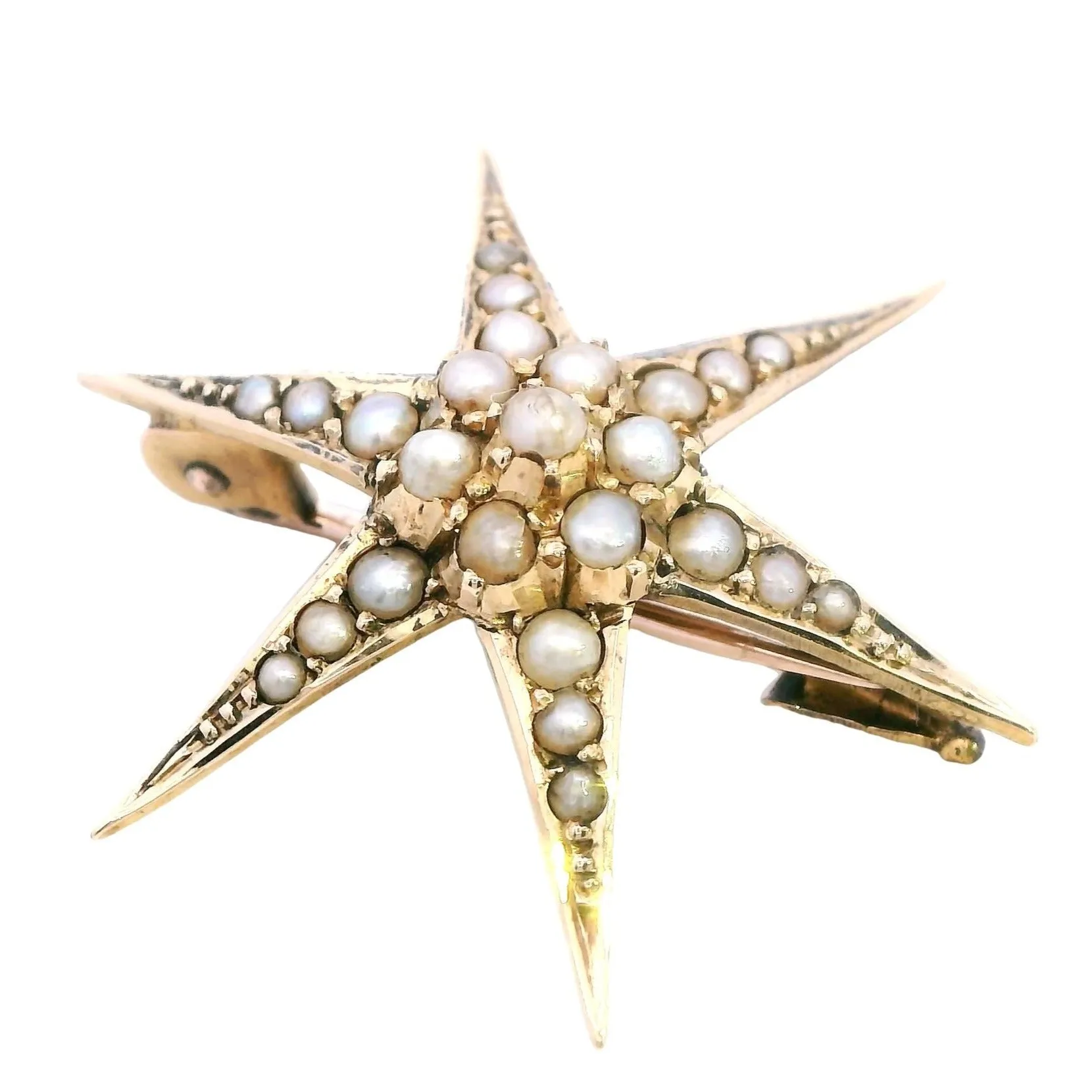 Vintage 15ct Yellow Gold Star Brooch Pearls of Dreams Included