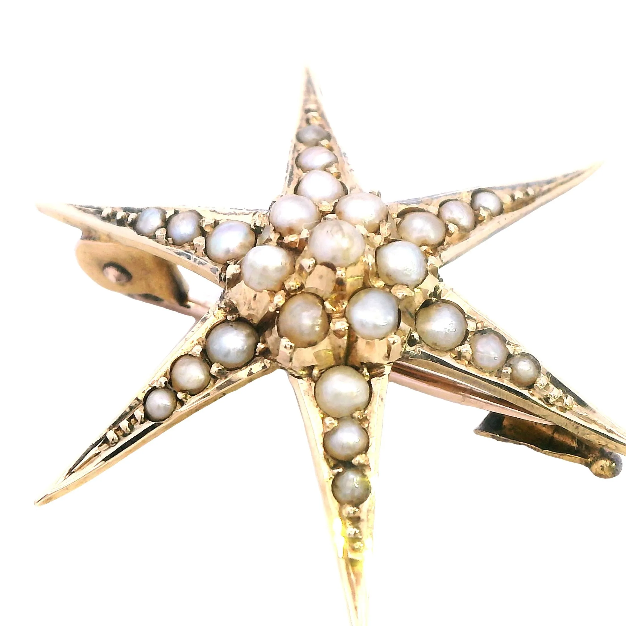 Vintage 15ct Yellow Gold Star Brooch Pearls of Dreams Included