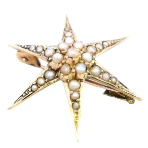 Vintage 15ct Yellow Gold Star Brooch Pearls of Dreams Included