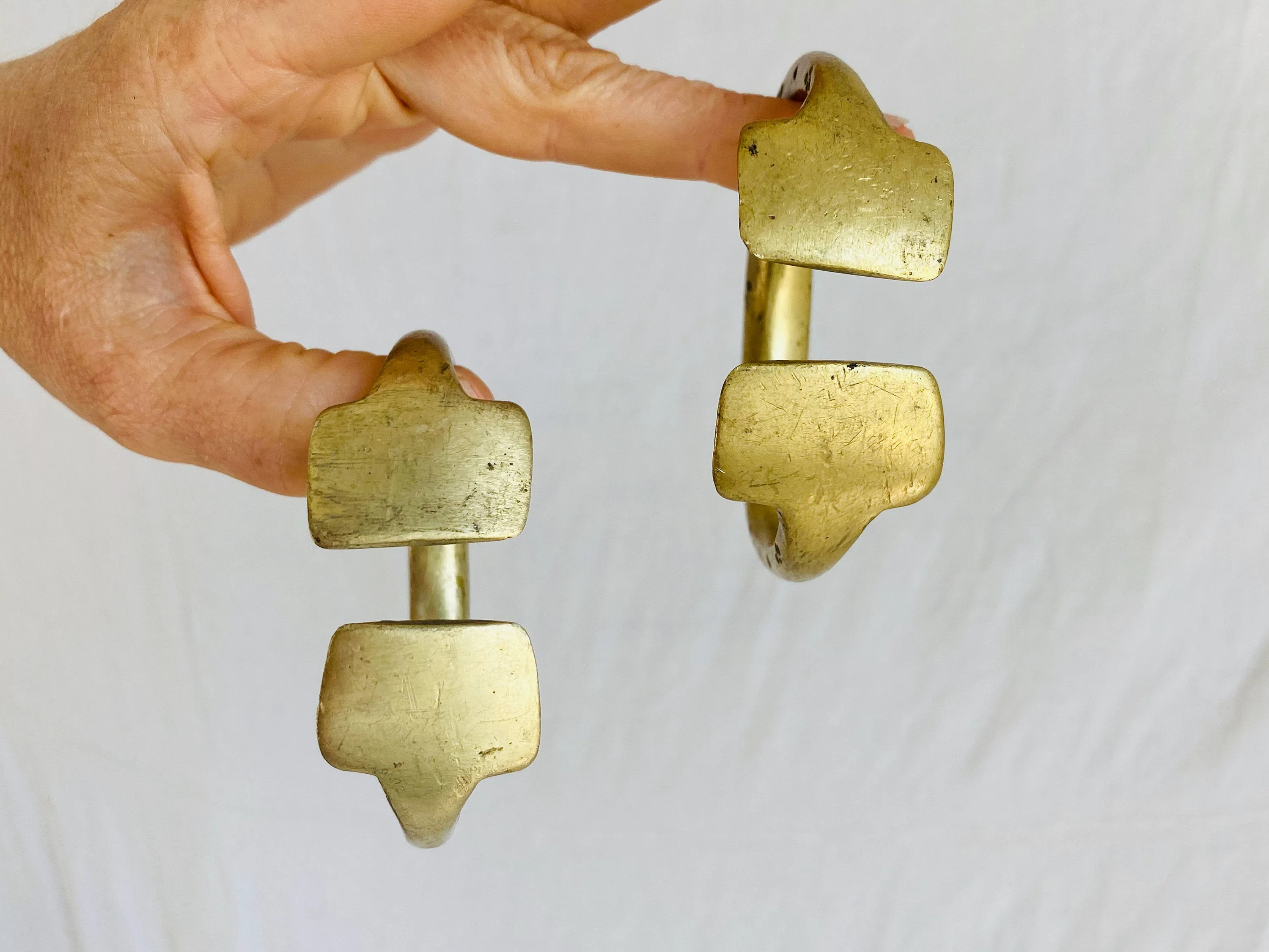 Vintage Pair of Tribal Bangles. Brass Kuchi.