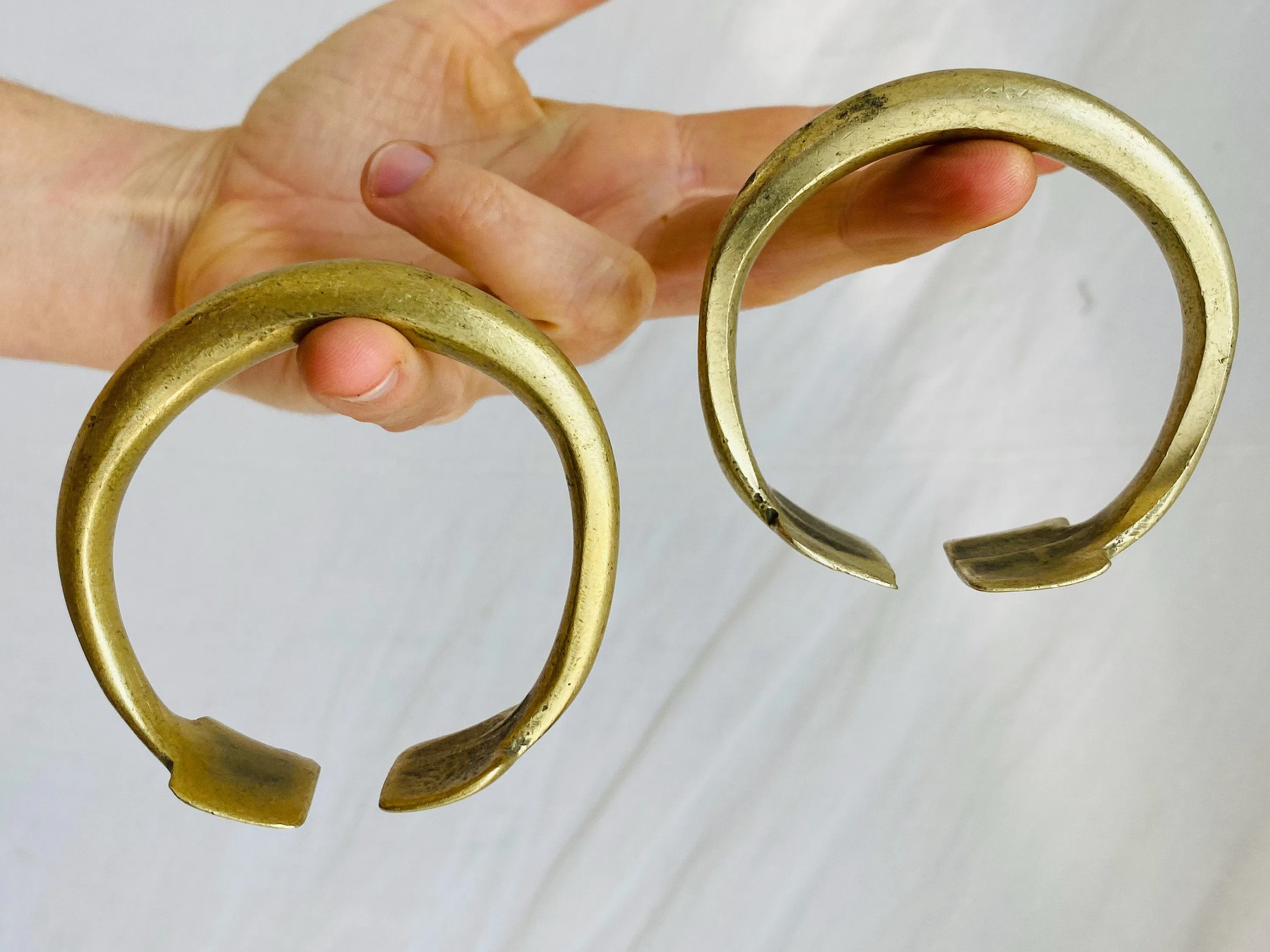 Vintage Pair of Tribal Bangles. Brass Kuchi.