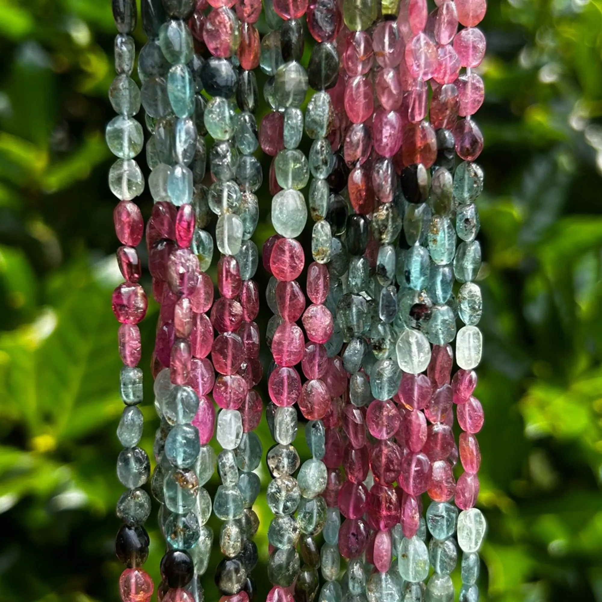 Watermelon Tourmaline Oval Beads | 6mm Glossy Natural Rainbow Gemstones with Gradient Blue Tones.