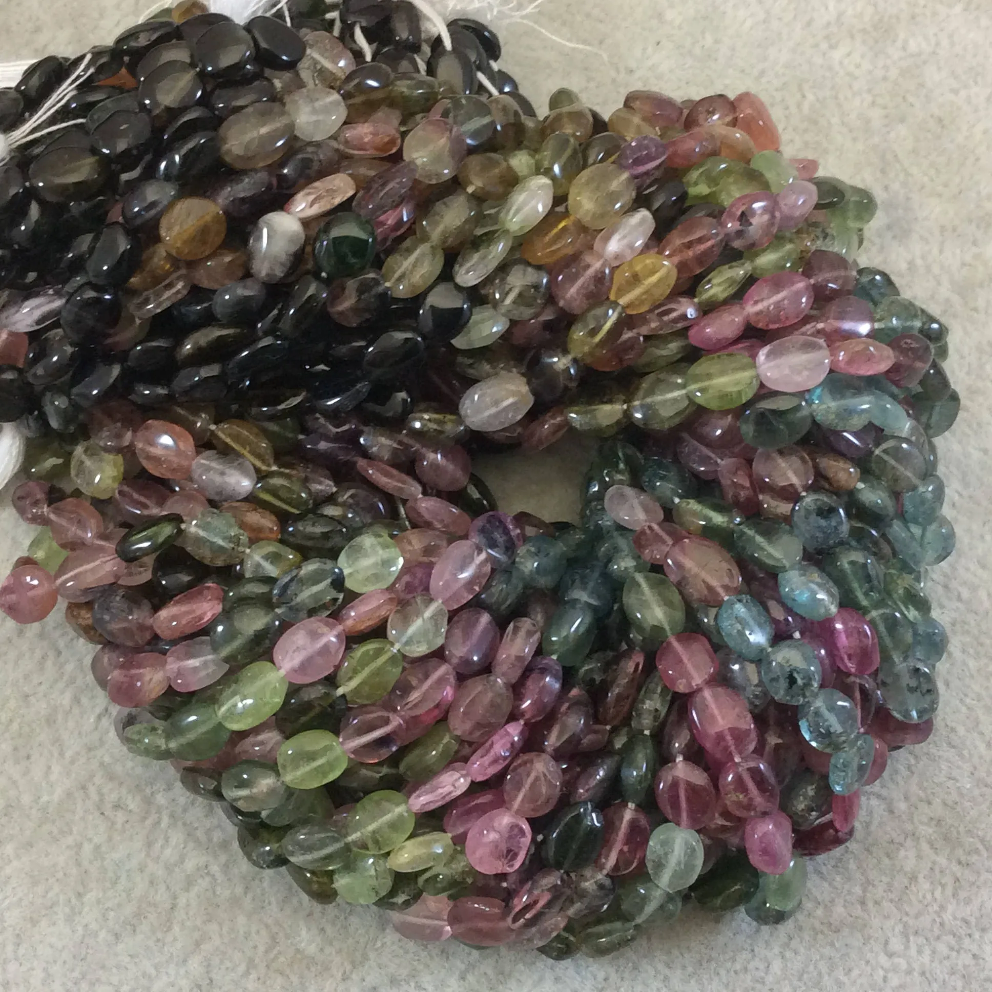 Watermelon Tourmaline Oval Beads | 6mm Glossy Natural Rainbow Gemstones with Gradient Blue Tones.