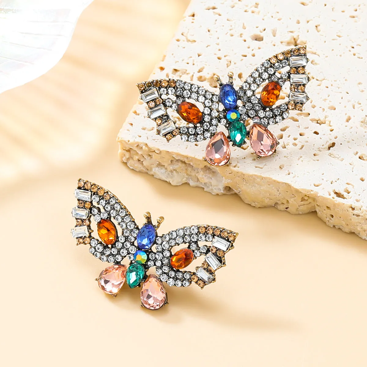 Wholesale Colorful Diamond Butterfly Earrings