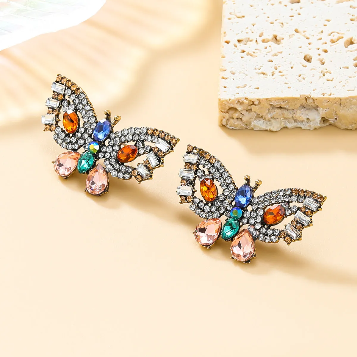 Wholesale Colorful Diamond Butterfly Earrings