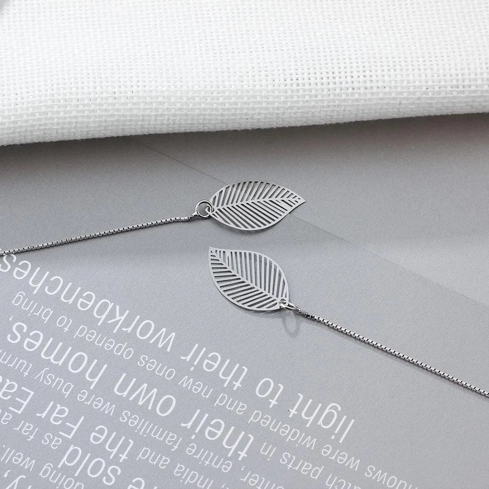 Women’s 925 Sterling Silver Leaves Drop Earrings with Tassels Pendant, Unique Jewelry Gift