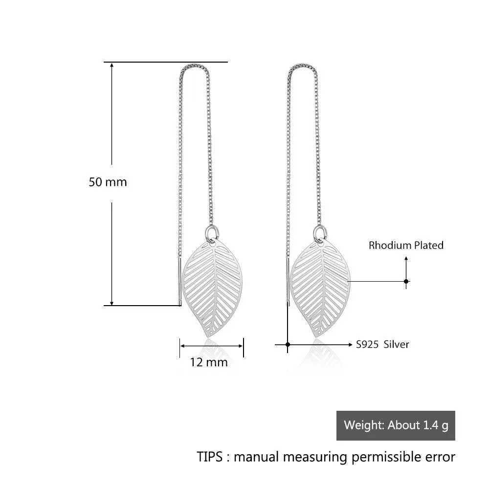 Women’s 925 Sterling Silver Leaves Drop Earrings with Tassels Pendant, Unique Jewelry Gift