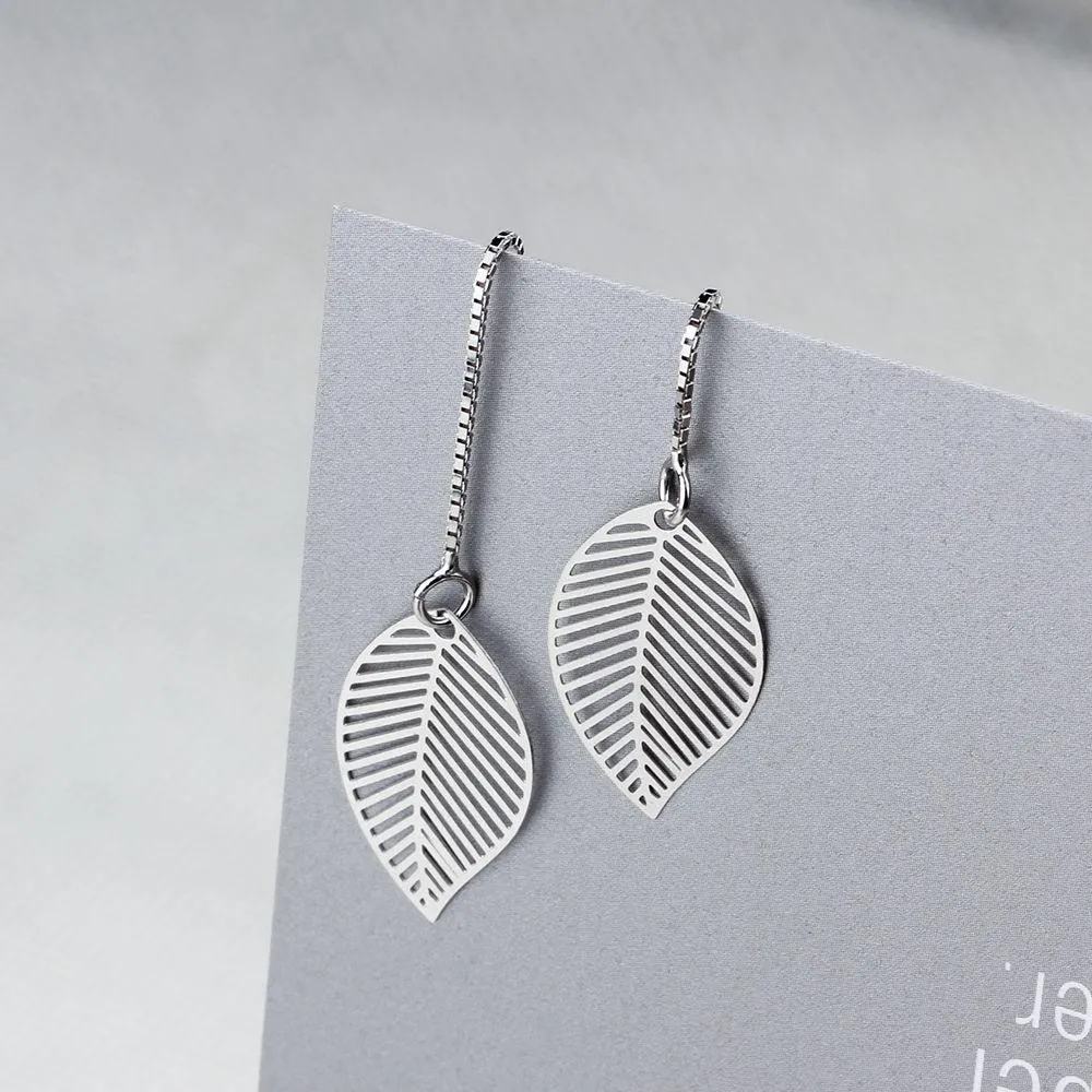 Women’s 925 Sterling Silver Leaves Drop Earrings with Tassels Pendant, Unique Jewelry Gift