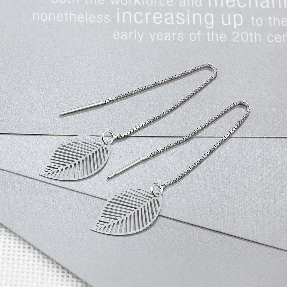 Women’s 925 Sterling Silver Leaves Drop Earrings with Tassels Pendant, Unique Jewelry Gift