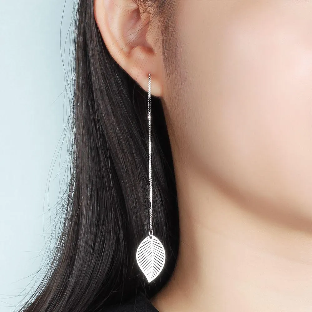 Women’s 925 Sterling Silver Leaves Drop Earrings with Tassels Pendant, Unique Jewelry Gift