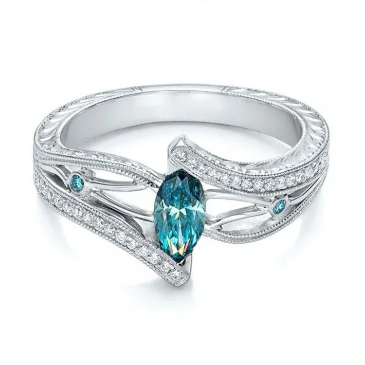 Women’s Wedding Bands with Aquamarine / Red / Green Zircon Stone Arrangement