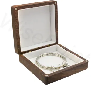 Wood Bracelet Box - Square Display Case, Vintage Jewelry Gift Holder for Bangles (White)