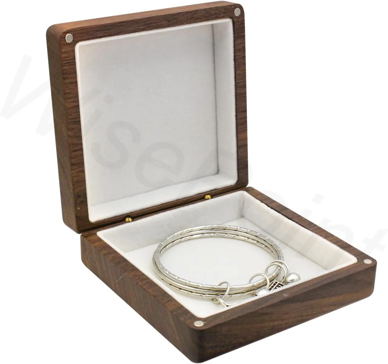 Wood Bracelet Box - Square Display Case, Vintage Jewelry Gift Holder for Bangles (White)