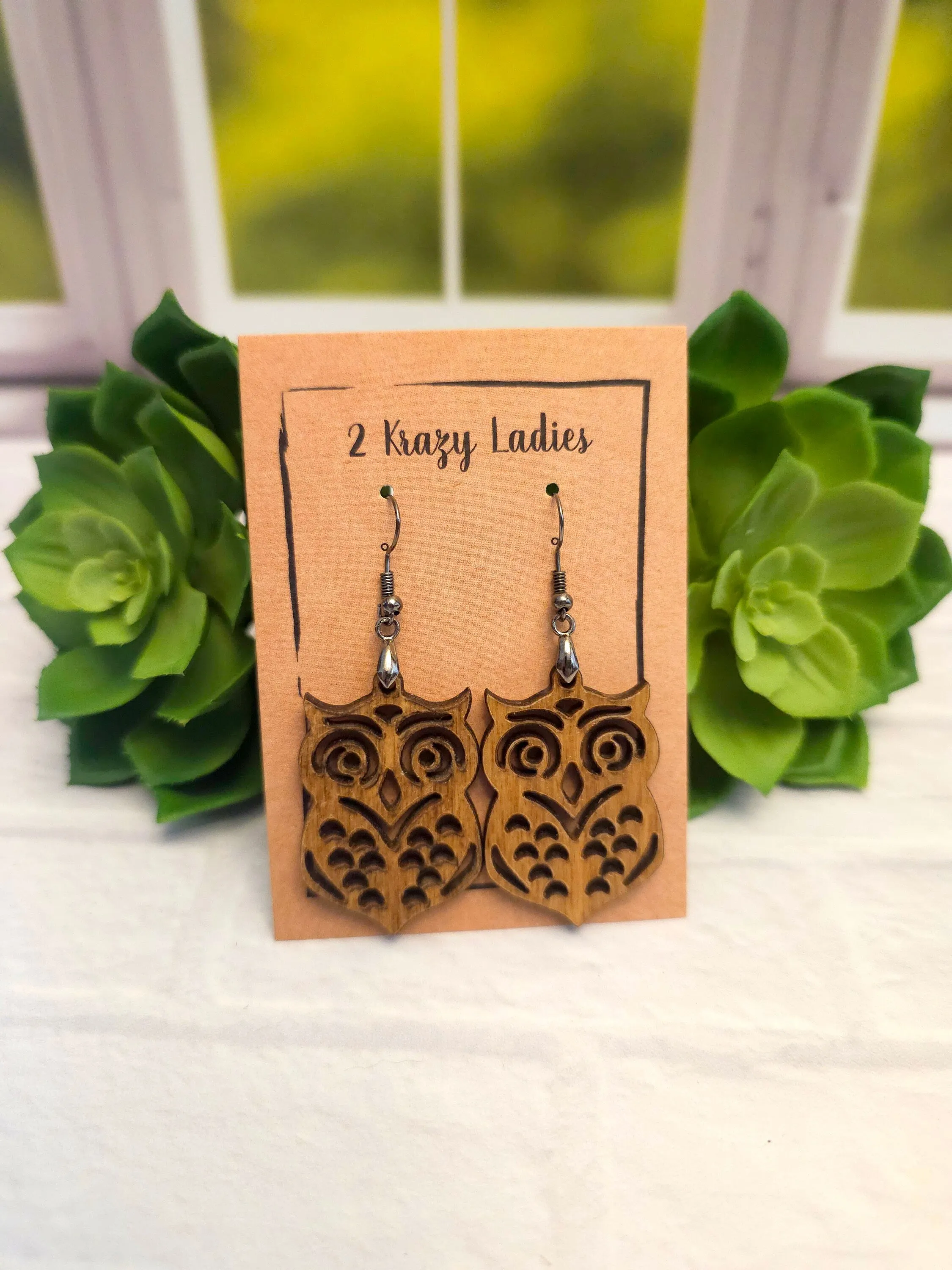 Wood Handmade Owl Dangle Earrings | Cute Laser Cut Owl Hanging Earrings | Beautiful Jewelry Gift | Lightweight Wood Earrings