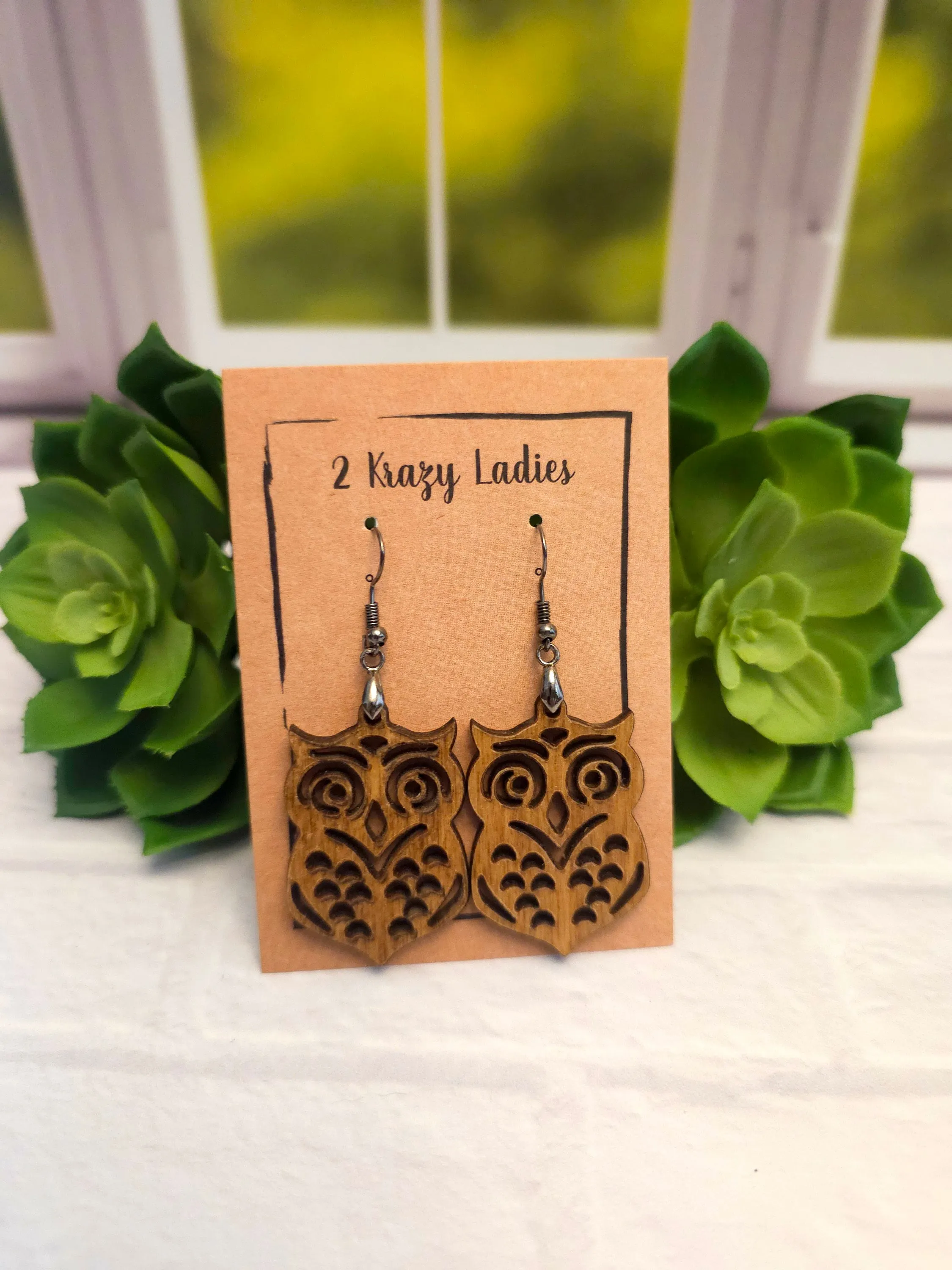 Wood Handmade Owl Dangle Earrings | Cute Laser Cut Owl Hanging Earrings | Beautiful Jewelry Gift | Lightweight Wood Earrings
